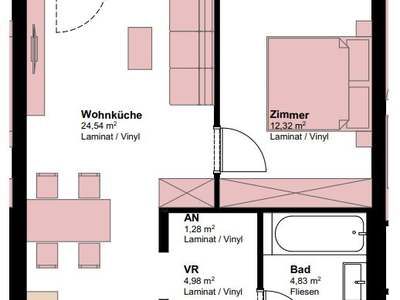 2 Zimmer · 57.08 m² · Berggasse 4 + 4a