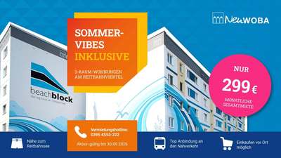Angebot "Sommer - Kampagne Reitbahnviertel 2026" 299 € · 6. Etage · Genossenschaft · Genossenschaftsanteile: 1.120,00 € · Eintrittsgeld: 50,00 € · Verfügbarkeit: sofort