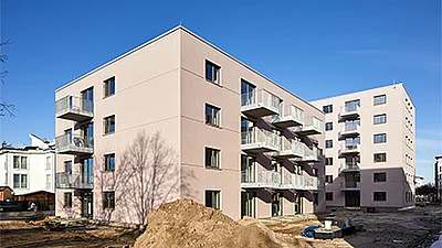 Anne-Frank-Straße · 33 bis 100 m² · Fertigstellung September 2026, 1. Bauabschnitt mit 211 WE bereits Juli 2025 · Warmmiete ab 376,20 Euro